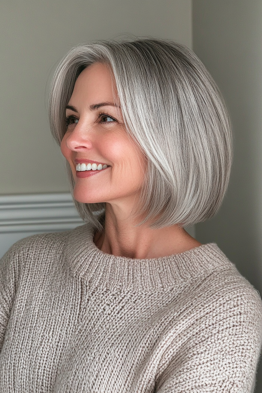 1. The Silver Layered Classic Bob (Layered Bob Haircuts For Women Over 50) - Layered Bob Haircuts For Women Over 50
