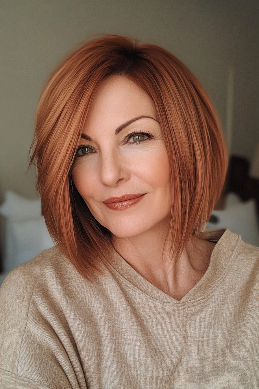 10. Angled Bob with Auburn Undertones (Layered Bob Haircuts For Women Over 50) - Layered Bob Haircuts For Women Over 50