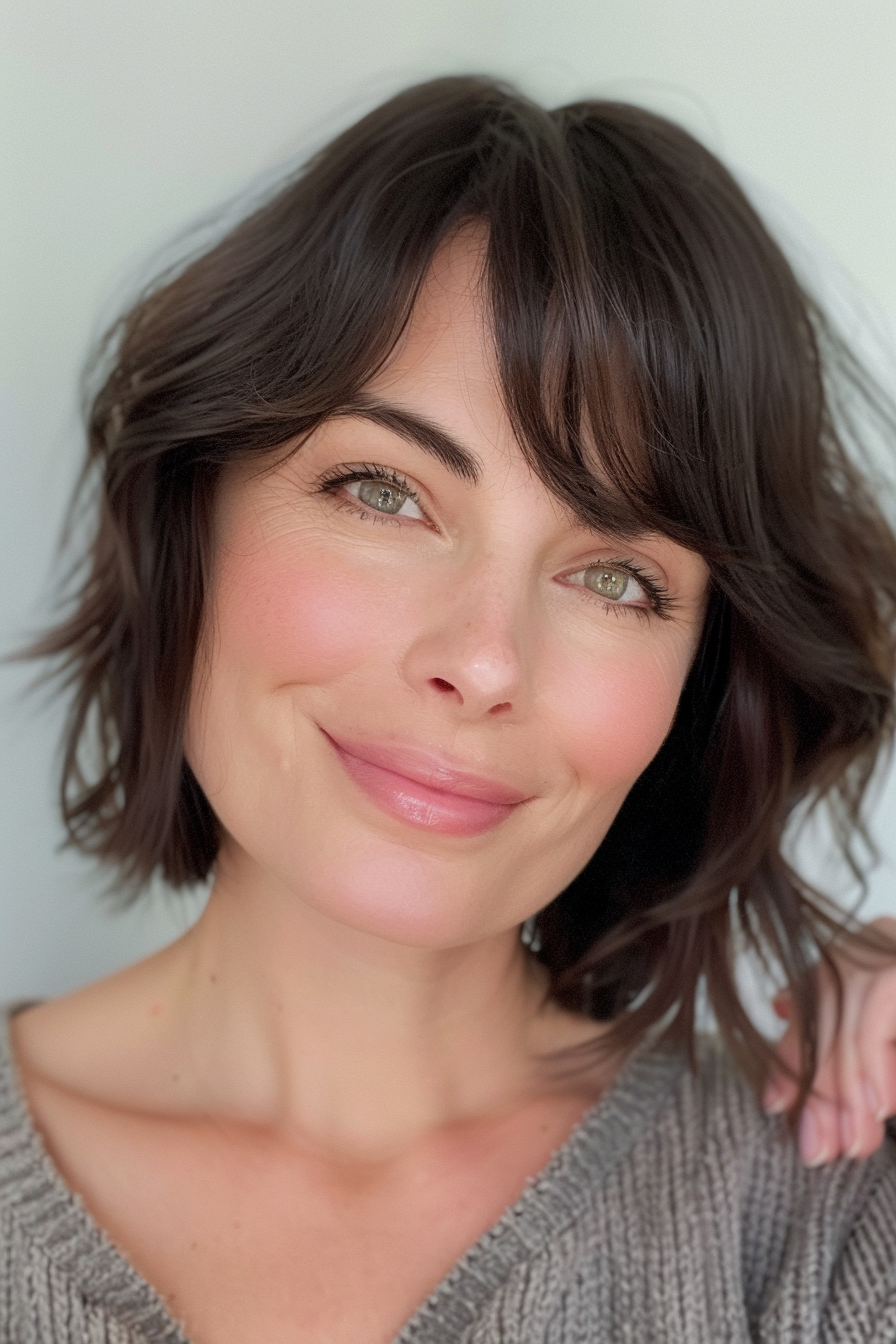 15. Bob with Side-Swept Bangs (Bob Hairstyles For Women Over 40) - Bob Hairstyles For Women Over 40