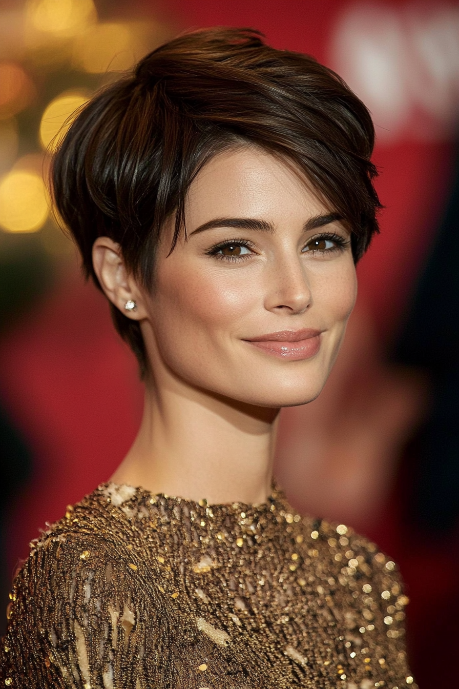 15. Classic Pixie with Warm Brunette (Short Hairstyles With Layers) - Short Hairstyles With Layers