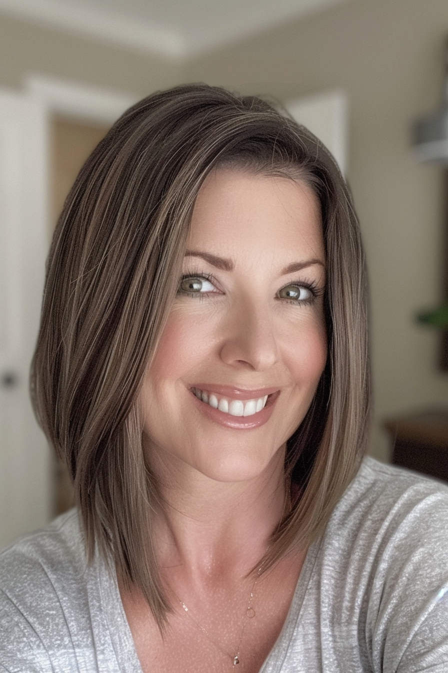 17. Sleek Long Bob (Bob Hairstyles For Women Over 40) - Bob Hairstyles For Women Over 40