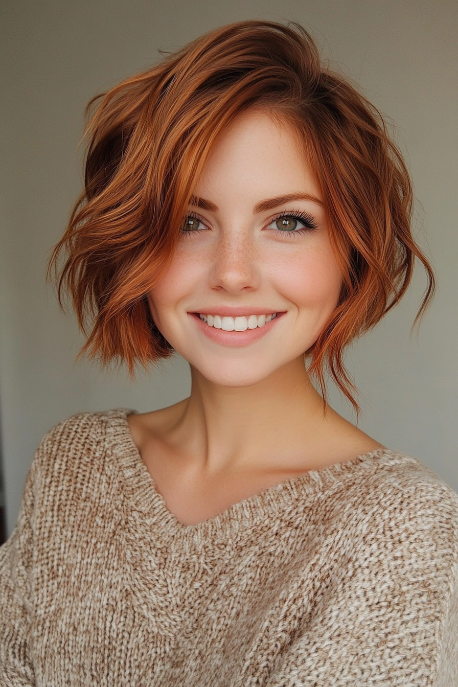 2. Textured Bob with Copper Highlights (Short Hairstyles With Layers) - Short Hairstyles With Layers