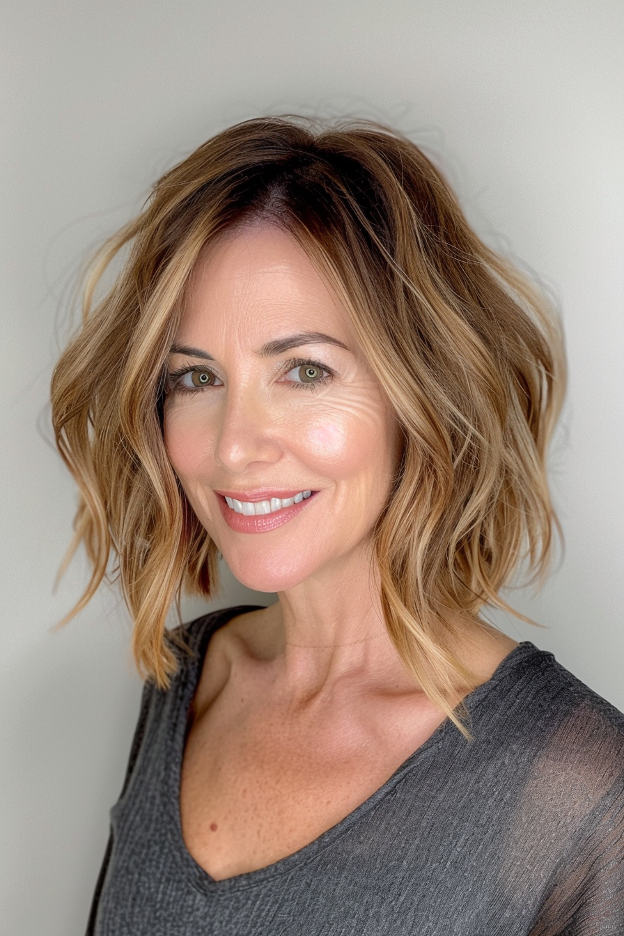 20. Layered Bob with Highlights (Bob Hairstyles For Women Over 40) - Bob Hairstyles For Women Over 40