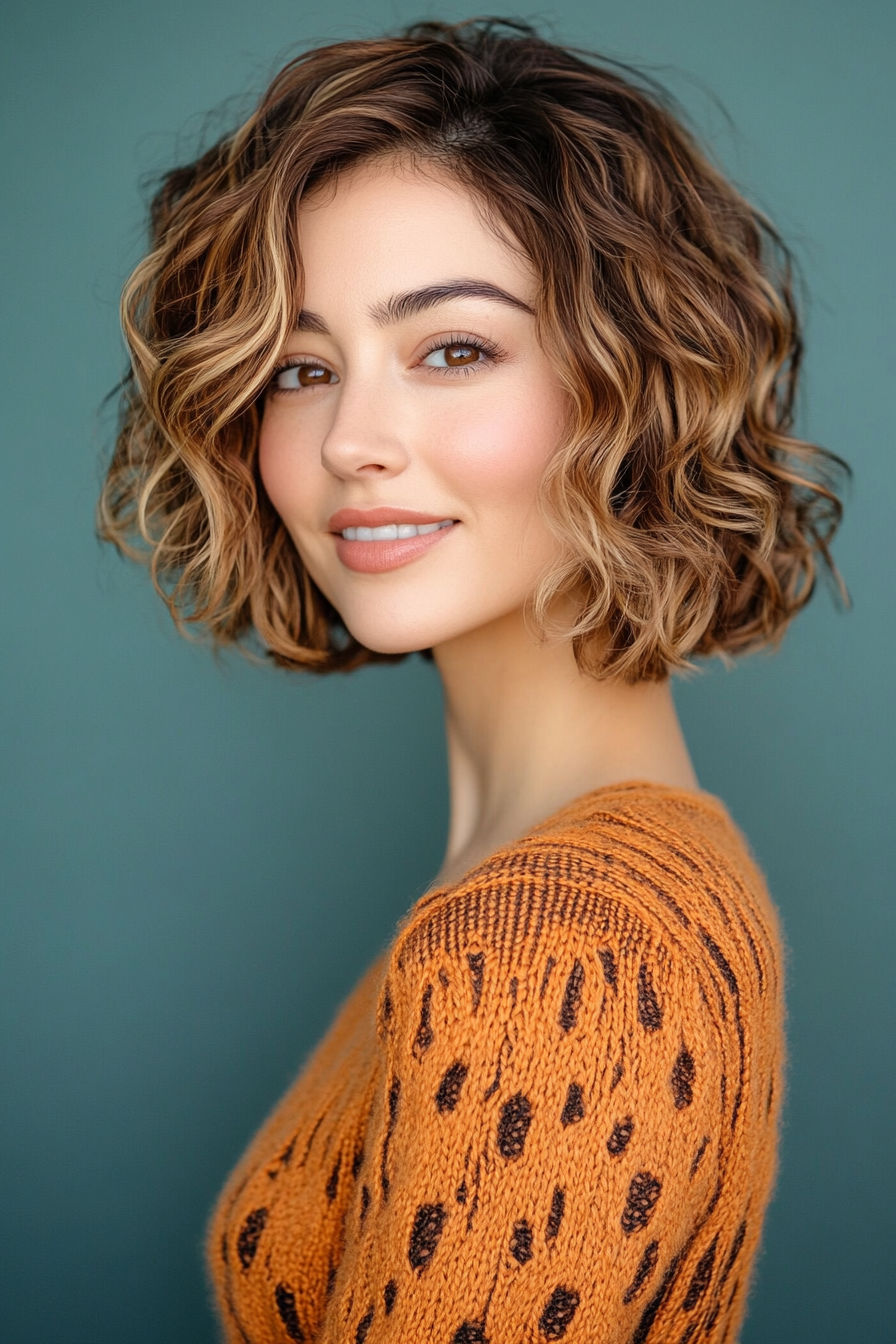 20. Short Curly Bob with Caramel Tips (Short Hairstyles With Layers) - Short Hairstyles With Layers