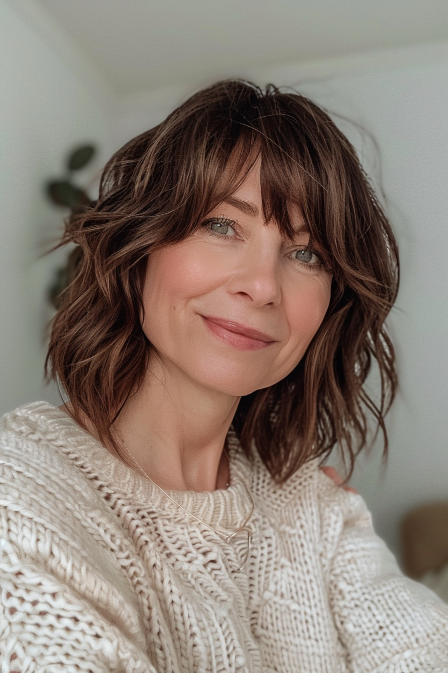 21. Bob with Curtain Bangs (Bob Hairstyles For Women Over 40) - Bob Hairstyles For Women Over 40