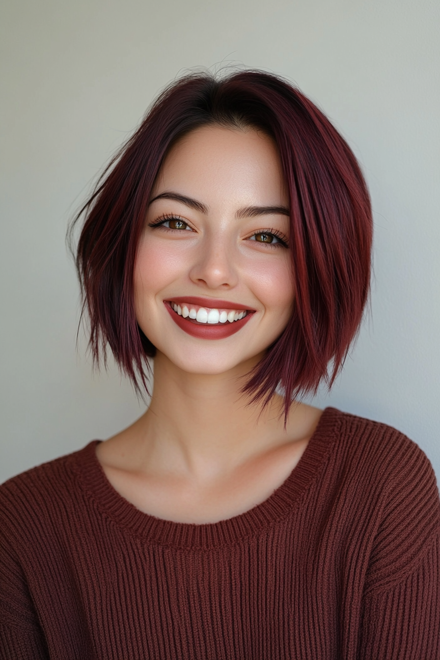 21. Razor-Cut Bob with Burgundy Tint (Short Hairstyles With Layers) - Short Hairstyles With Layers