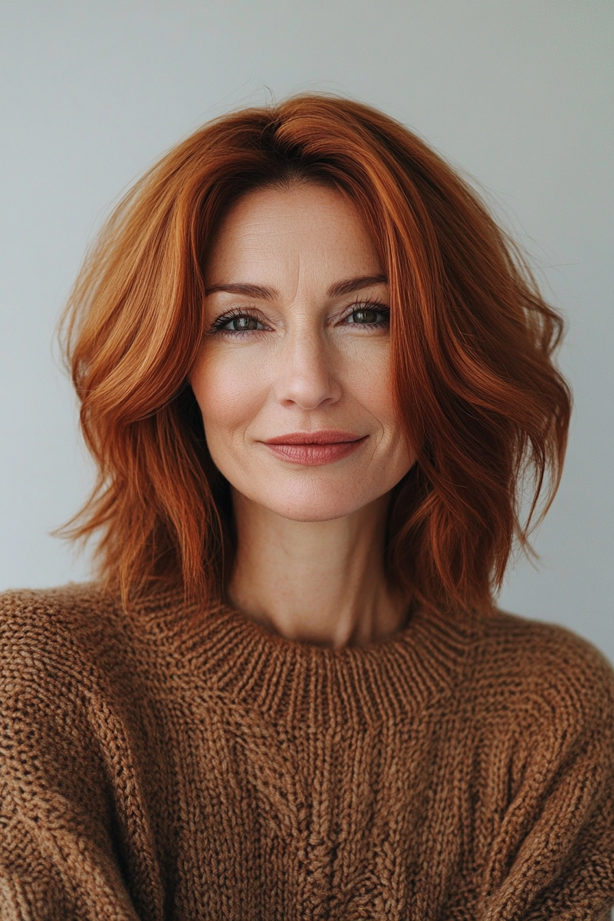 21. Short Layered Bob with Cinnamon Hue (Layered Bob Haircuts For Women Over 50) - Layered Bob Haircuts For Women Over 50