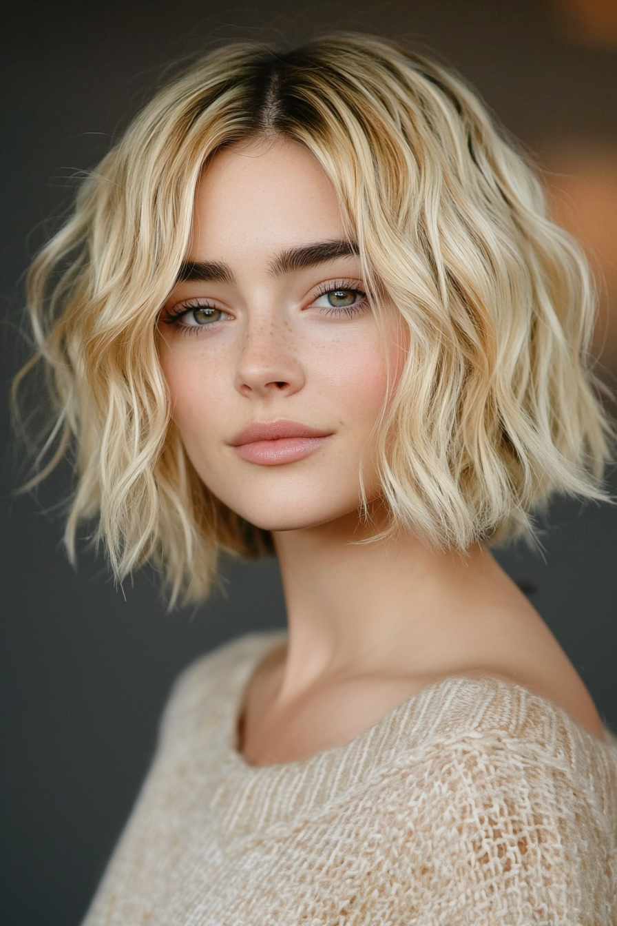 22. Wavy Crop with Sand Blonde (Short Hairstyles With Layers) - Short Hairstyles With Layers