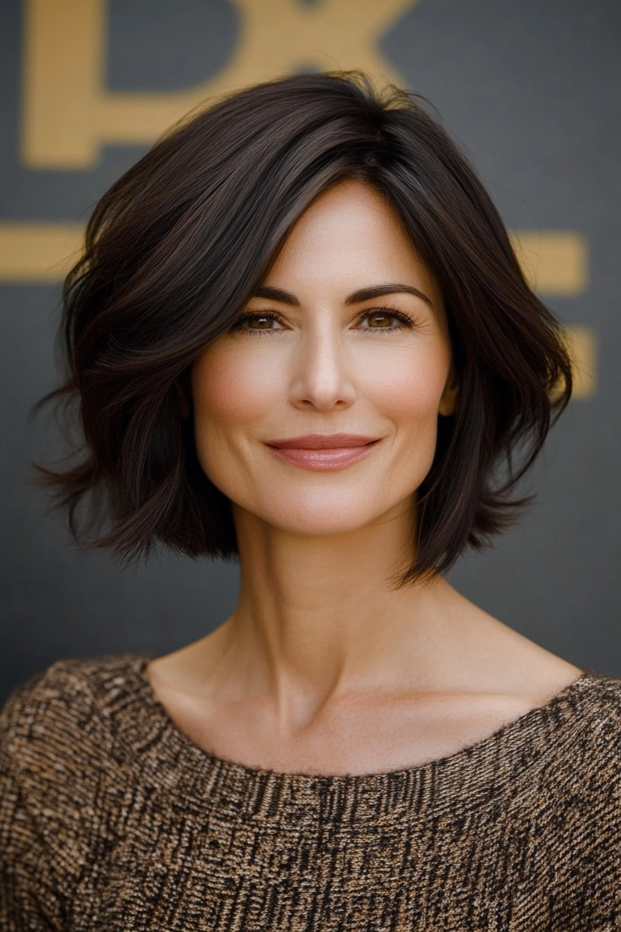 24. Inverted Bob with Dark Chocolate Base (Layered Bob Haircuts For Women Over 50) - Layered Bob Haircuts For Women Over 50