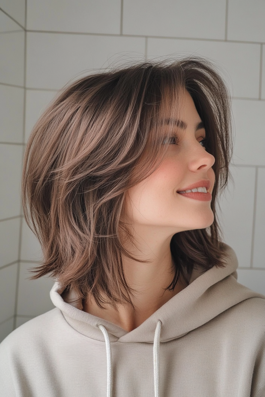 24. Textured Mullet with Ashy Brown (Short Hairstyles With Layers) - Short Hairstyles With Layers