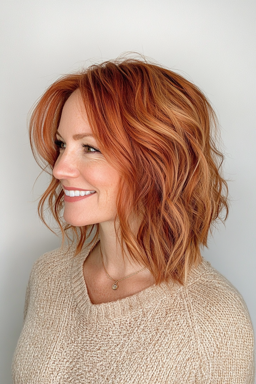 25. Piecey Layers with Light Copper Shimmer (Layered Bob Haircuts For Women Over 50) - Layered Bob Haircuts For Women Over 50