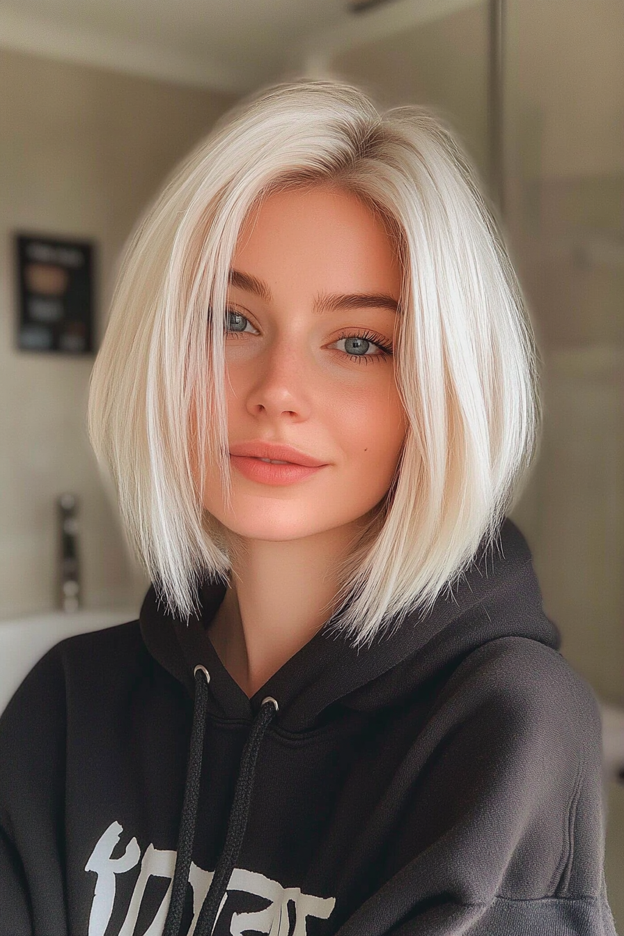26. Chin-Length Bob with Icy White (Short Hairstyles With Layers) - Short Hairstyles With Layers
