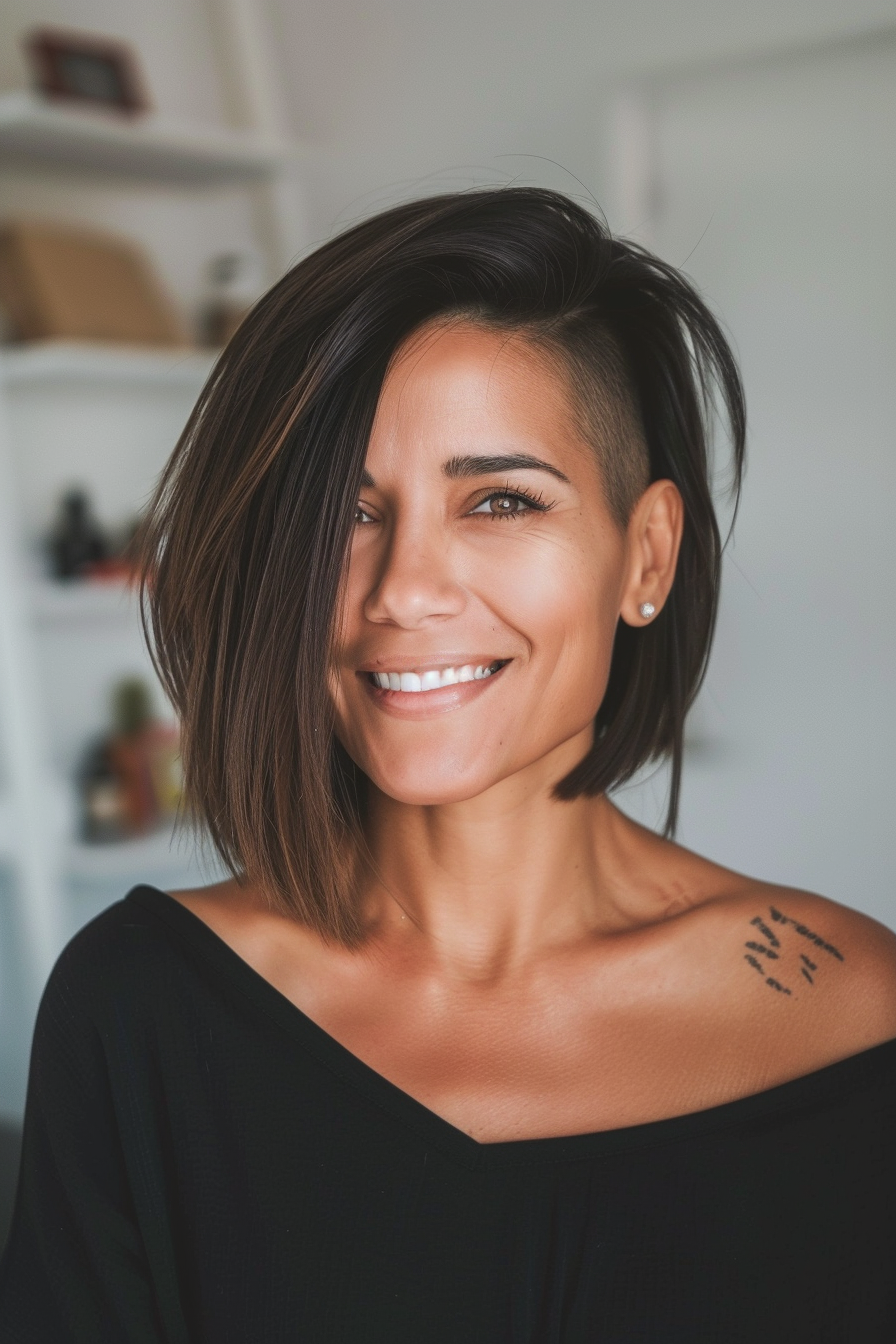 27. Bob with Undercut (Bob Hairstyles For Women Over 40) - Bob Hairstyles For Women Over 40