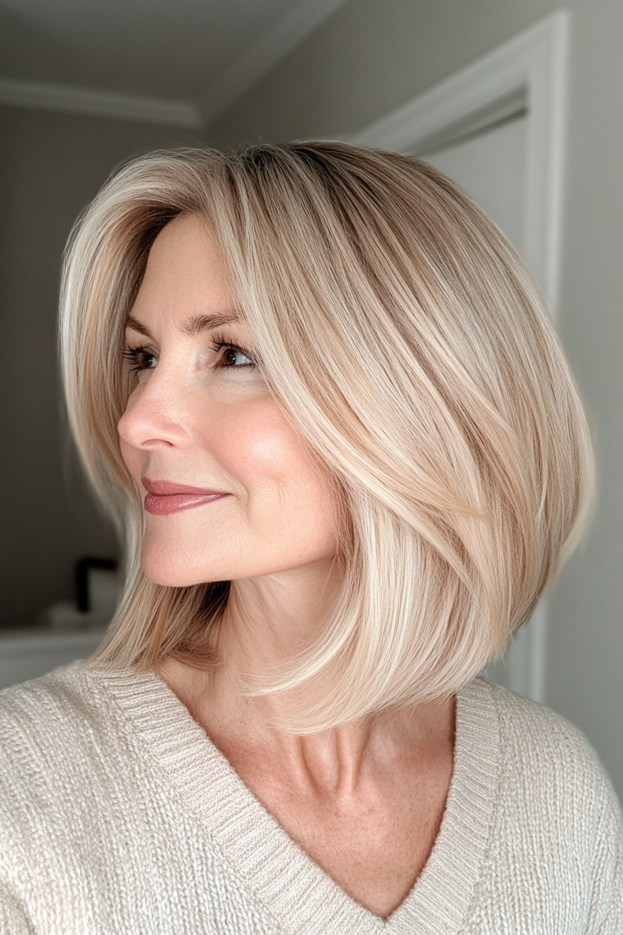27. Soft Layers with Peachy Blonde Tint (Layered Bob Haircuts For Women Over 50) - Layered Bob Haircuts For Women Over 50