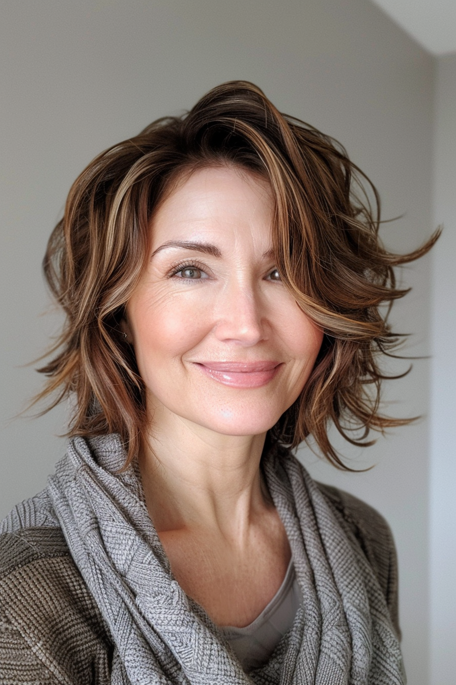 28. Layered Bob for Thick Hair (Bob Hairstyles For Women Over 40) - Bob Hairstyles For Women Over 40
