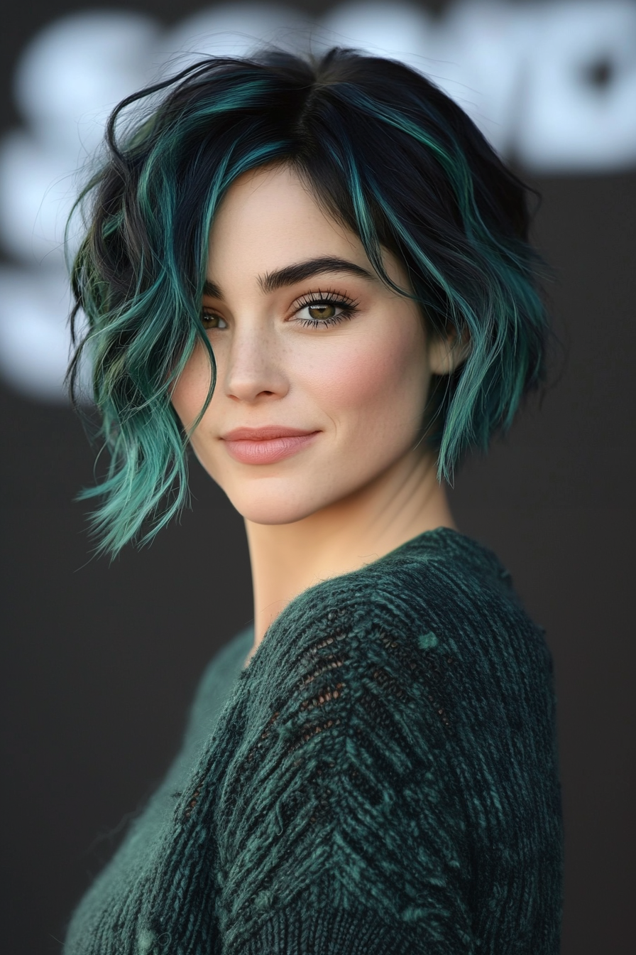 28. Short Shag with Teal Highlights (Short Hairstyles With Layers) - Short Hairstyles With Layers