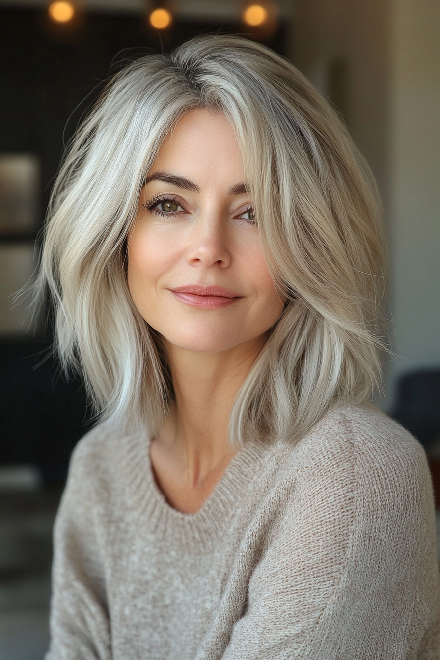 29. Sculpted Layers with Sandy Blonde Hue (Layered Bob Haircuts For Women Over 50) - Layered Bob Haircuts For Women Over 50