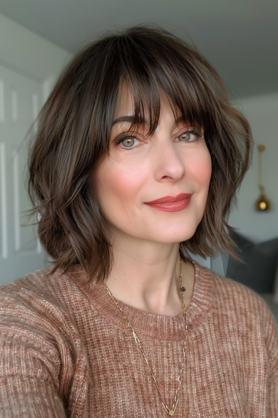 3. Short Bob with Bangs (Bob Hairstyles For Women Over 40) - Bob Hairstyles For Women Over 40