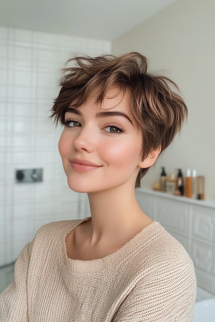 30. Feathered Pixie with Ash Brown (Short Hairstyles With Layers) - Short Hairstyles With Layers
