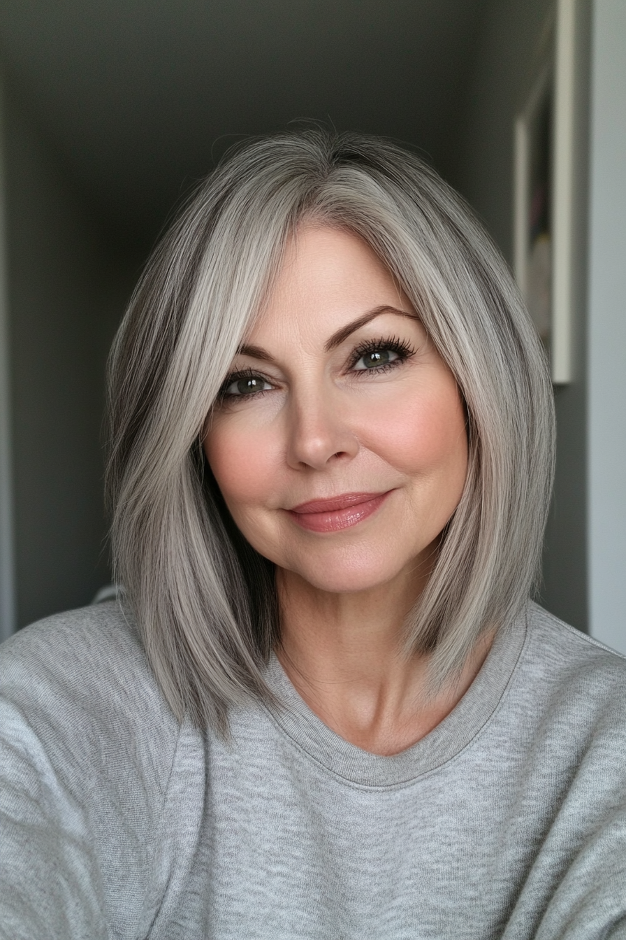 30. Natural Gray with Delicate Layering (Layered Bob Haircuts For Women Over 50) - Layered Bob Haircuts For Women Over 50