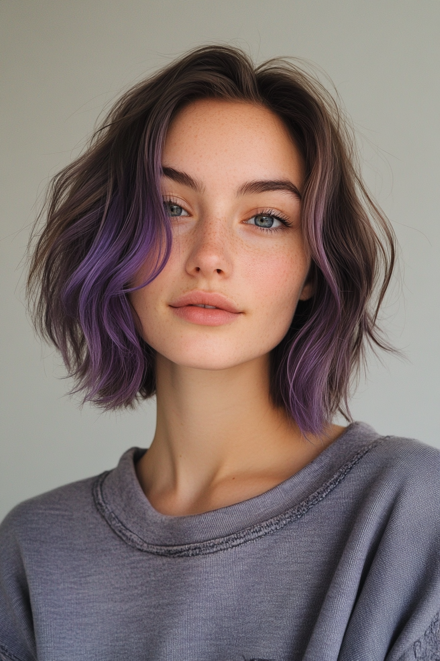 32. Messy Crop with Violet Streaks (Short Hairstyles With Layers) - Short Hairstyles With Layers