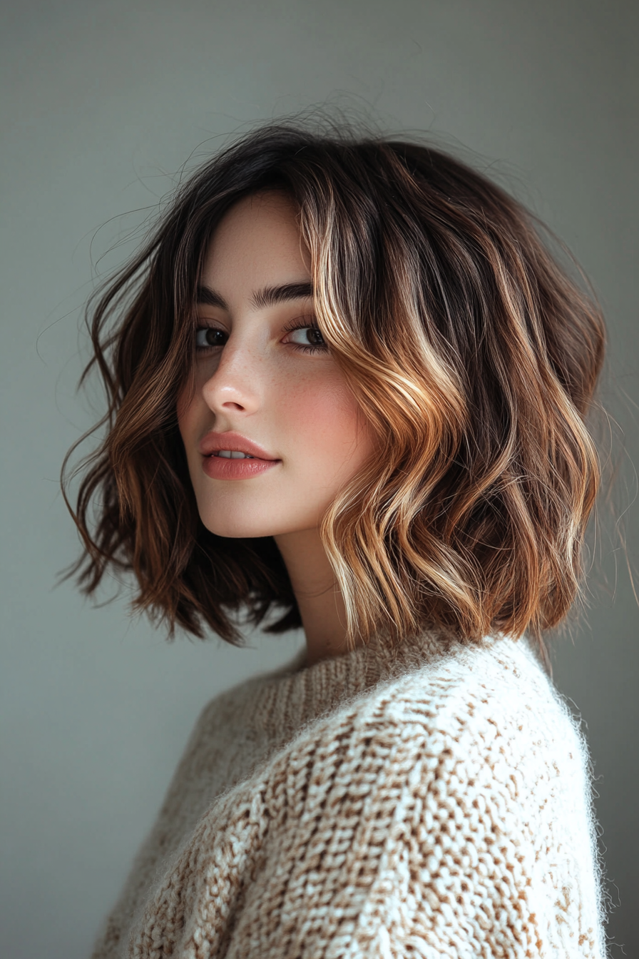 33. Curled Lob with Golden Ombré (Short Hairstyles With Layers) - Short Hairstyles With Layers