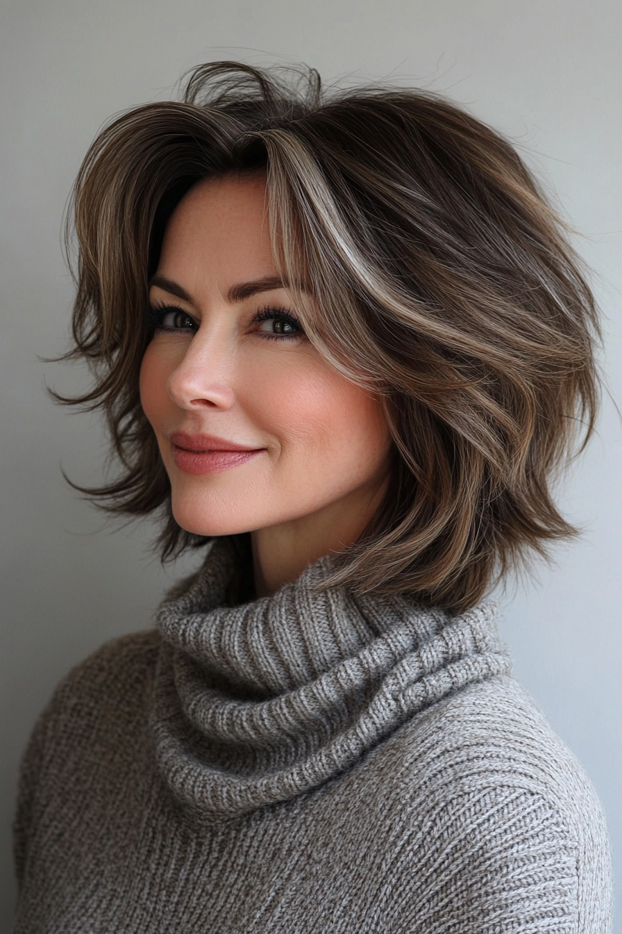 4. Choppy Layers with Ash Brown Tint (Layered Bob Haircuts For Women Over 50) - Layered Bob Haircuts For Women Over 50