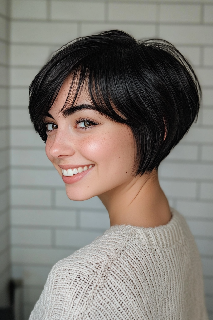 8. Layered Bowl Cut in Jet Black (Short Hairstyles With Layers) - Short Hairstyles With Layers